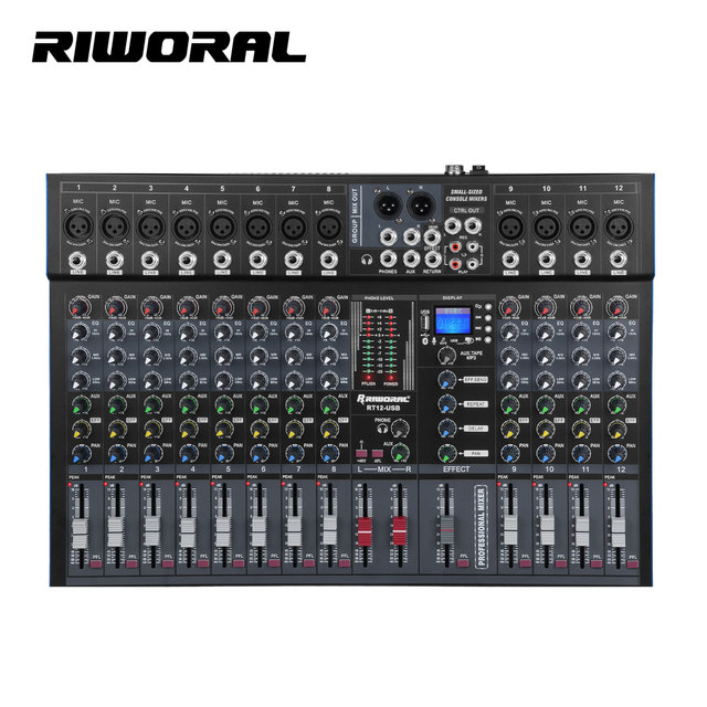 RT-12 Professional 12 Channel DJ Controller Digital Audio Mixer 48V Metal 12-Channel Digital Bluetooth Audio Mixer