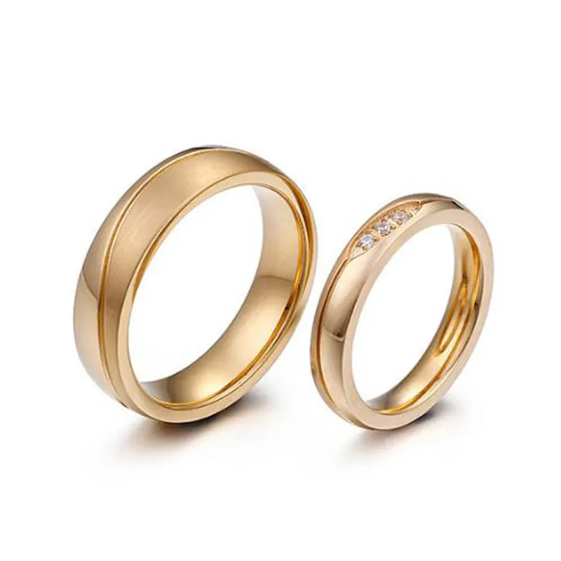 Più nuovo placcato 18K oro puro placcato reale in acciaio inox semplice anello di cerimonia nuziale per le donne uomo
