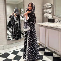 Ensemble Abaya Kimono à Pois de Dubaï avec Hijab, Robe Modeste en Dentelle pour Femmes Musulmanes, Abaya Turque Femme, Robe Arabe avec Foulard, Vêtements Islamiques