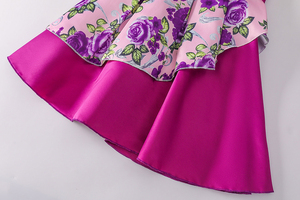 Robe de soirée formelle pour filles en satin sans manches à imprimé floral avec nœud, style pastoral, pour anniversaire ou fête - Product Image 2