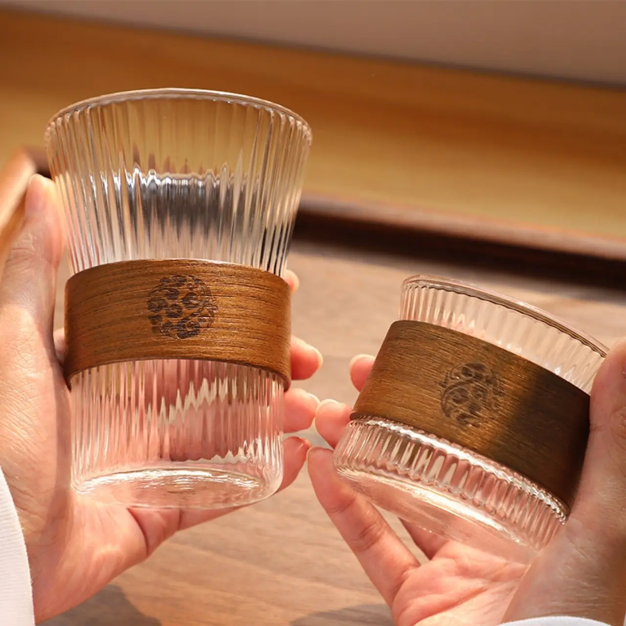 Hohe Erscheinung hitze beständige Glas Taillen bund Wasser Tasse handgemachte Kaffee vertikale Muster heiße Tee tasse