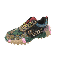 Baskets basses tendance pour femmes avec strass - Respirantes, semelle plate, décorées de strass, baskets décontractées avec design antidérapant