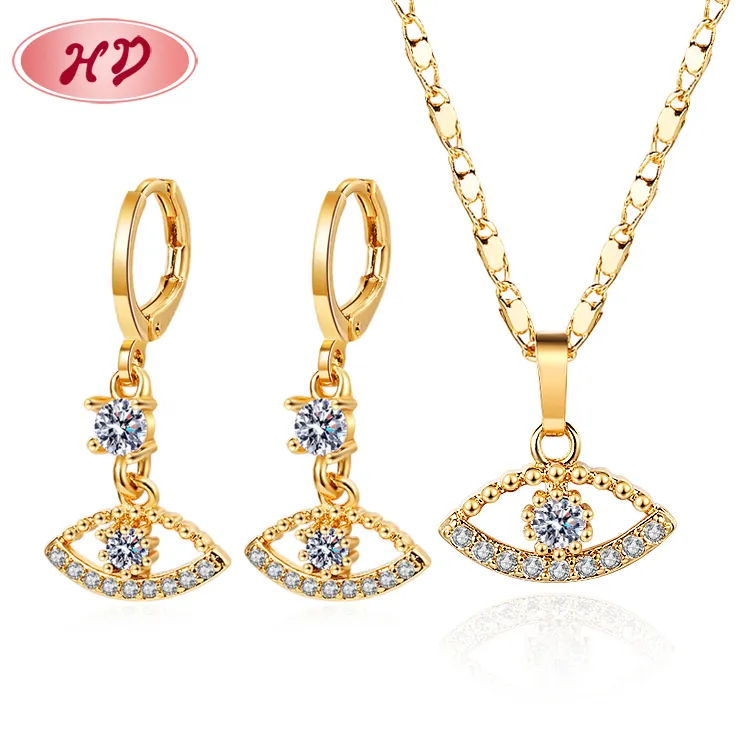 New Arrival Tops Trendy Elegant Special Design Sparkling Cubic Zirconia Earrings Necklace Eyes Jewelry Sets