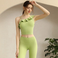 Top de Yoga Pilates Estilo 2025 para Mujer, Primavera/Verano, Profesional, Elegante, Sexy, con Volantes, Ropa Deportiva, Absorbe el Sudor, Nailon
