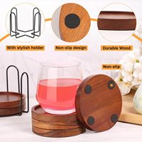 6 pièces de sous-verres en bois avec support, décoration de table basse, ensemble de sous-verres en bois d'acacia, sous-verres pour tasses, sous-verres rustiques décoratifs