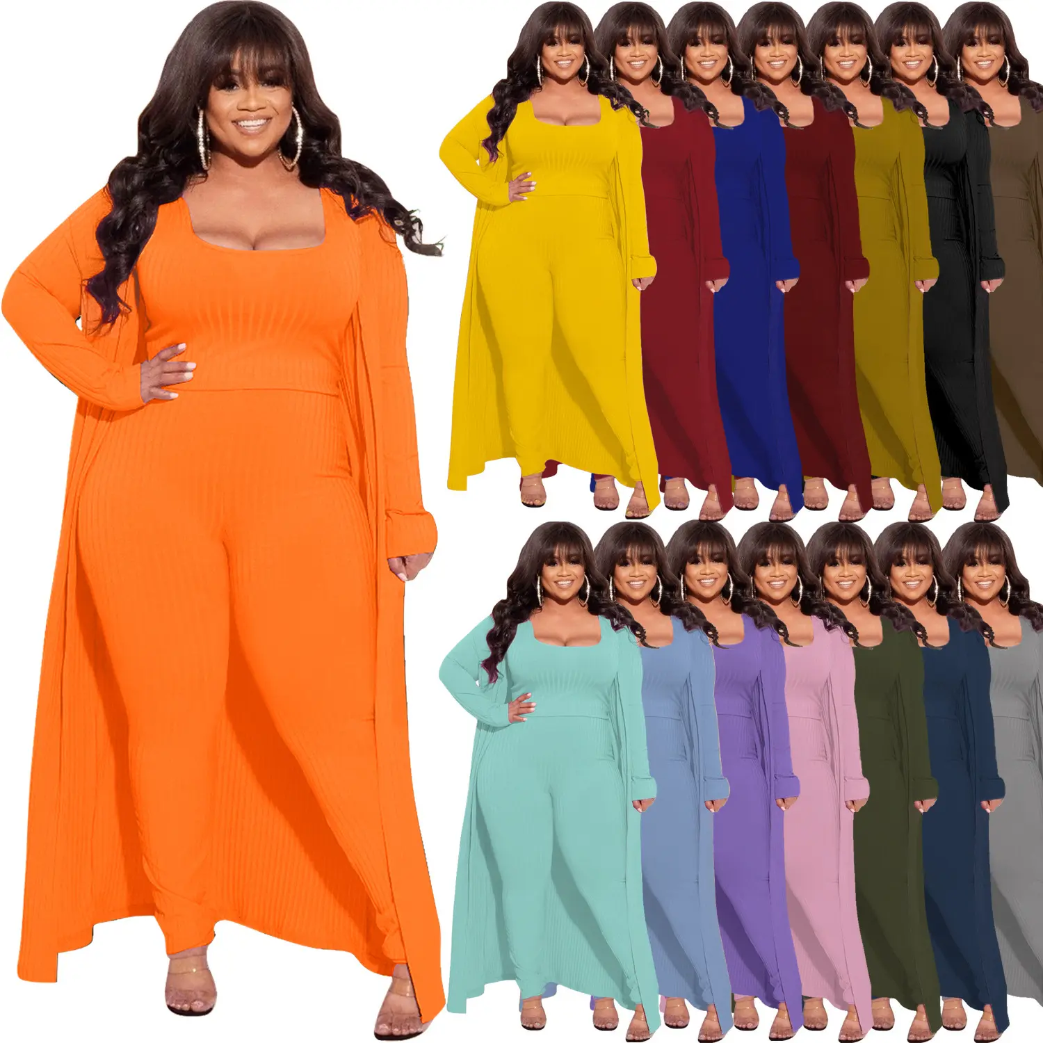 Atacado 2024 XXXXL Plus Size Fornecedores de roupas femininas conjuntos de duas peças de manga comprida e calças sexy conjuntos de roupas de outono