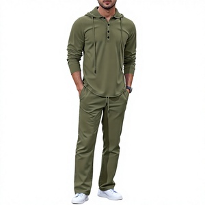Long Sleeved Men's Set New Casual Cotton Hooded Sweatshirt Pants Solid Color Outdoor Anti-pilling 220g Versatile High-end - Product Image 1