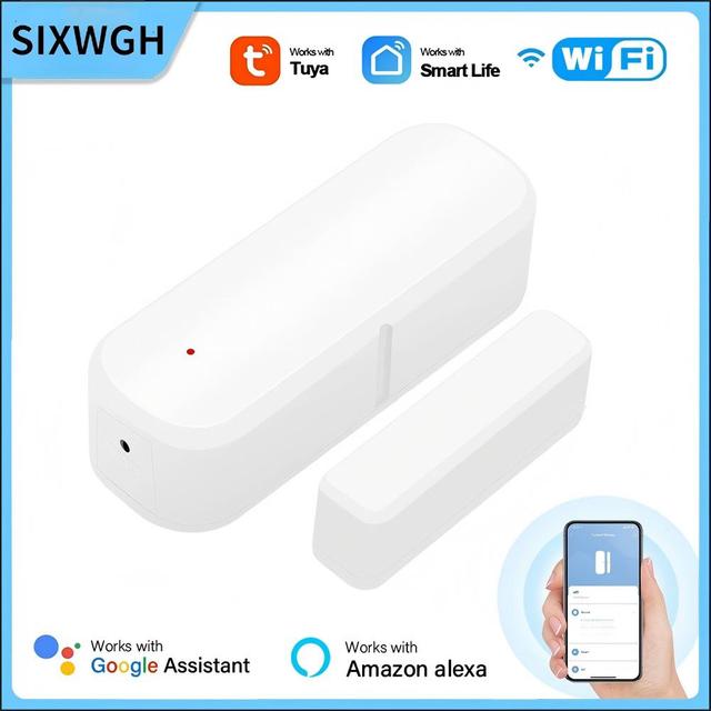 SIXWGH Smart WiFi Magnetic Door Sensor - Tuya/Smart Life/Alexa/Google Home Compatible - Low Power Alarm for Home/Office/Shop