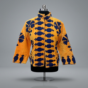 Winter Wear <b>Women's</b> <b>Velvet</b> Suzani Embroidered Quilted <b>Jacket</b> Long Sleeve Bohemian Floral Eco Friendly Handmade Warm Outerwear - Product Image 4