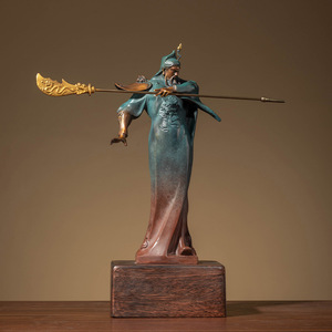 Estatua de Guan Yu en cobre y oro, figura artística hecha a mano para decoración de sala de estar y oficina - Product Image 4