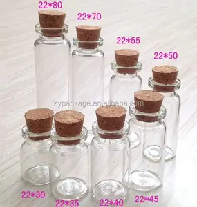 Toptan Mini dileğiyle şişe 5ml 10ml 15ml 20ml 25ml cam flakon özel Logo temizle cam maç depolama kavanoz mantar tıpa ile