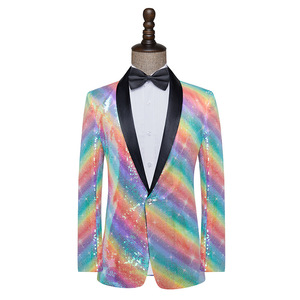 Chaqueta con lentejuelas de arcoíris para hombre, Chaqueta de traje con purpurina colorida para hombre, chaqueta de escenario para fiesta de graduación - Product Image 1