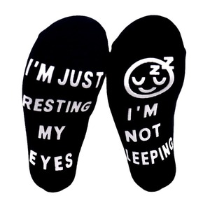 Calcetines <span class=keywords><strong>de</strong></span> Algodón <span class=keywords><strong>de</strong></span> Media Pantorrilla con Letras Tejidas y Puntos Adhesivos Antideslizantes, Absorbentes <span class=keywords><strong>de</strong></span> Sudor, Modelo I'M JUST RESTING MY EYES - Product Image 5