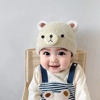 Topi Rajut Jacquard Beruang Uniseks Trendi Musim Gugur/Dingin dengan Detail Kancing, Topi Wol Hangat untuk Anak-Anak