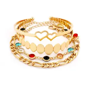 Boho Thick Gold Color Charm Bracelets Bangles 2024 New Fashion Jewelry 4pcs Punk Curb Cuban Chain Bracelets Set for Women Gifts