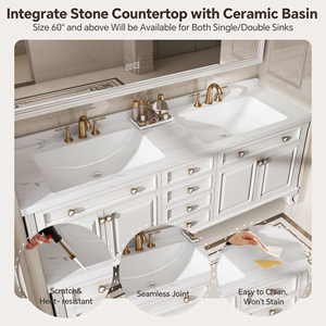 Mueble de <span class=keywords><strong>Baño</strong></span> Estilo Francés <span class=keywords><strong>con</strong></span> Lavabo Doble, Gabinete de Madera Sólida <span class=keywords><strong>y</strong></span> <span class=keywords><strong>Espejo</strong></span> Inteligente <span class=keywords><strong>con</strong></span> Almacenamiento para Baños Modernos - Product Image 2