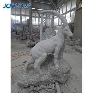 Statue d'animal en pierre de granit gris <span class=keywords><strong>naturel</strong></span> sculptée à la main G603 Sculpture de chèvre décorative d'extérieur - Product Image 4