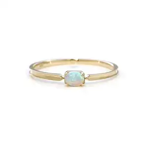 China Wholesale 14K Gold Plated Women Natural Opal Simple Design Gift Dainty Ring