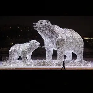 आउटडोर अतिरिक्त बड़े रोशन तार प्रबुद्ध ध्रुवीय भालू पशु मूर्तिकला सर्दियों पार्क शो के लिए आश्चर्य क्रिसमस रोशनी दिखाता है