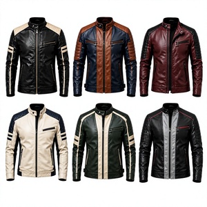 Men's Genuine Leather Heated Moto <b>Biker</b> <b>Jacket</b> Stand Collar Zipper Closure Color Blocking Design Winter Slim Fit Regular Front - Product Image 5