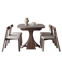 Table à manger extensible en bois massif et pierre frittée, design moderne minimaliste, sur mesure pour projets haut de gamme