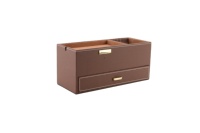 Organisateur de bureau pliable en cuir personnalisable avec chargeur sans fil pour téléphone, fournitures de bureau, support et tiroir pour articles divers