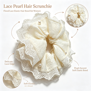 Coletero de tela con borde de encaje crema, textura en relieve y detalles de perlas - Product Image 6