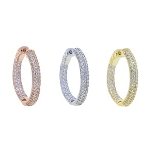 25MM Medium Sized Huggie <strong>Hoop</strong> Earring Rose Gold <strong>Silver</strong> Plated Full Micro Pave 5A CZ Iced Out Women <strong>Hoops</strong> - Product Image 2