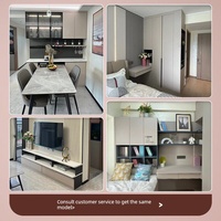 Meuble TV mural intégré Santopova moderne pour salon avec rangement intégré, étagères en verre et éclairage LED