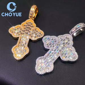 Factory Costom 925 Sterling <b>Silver</b> Cross Moissanite Men Pendant Round Cut Hip Hop <b>Charm</b> for Men Pass Diamond Tester GRA - Product Image 2