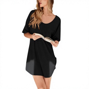 T-shirt long décontracté surdimensionné à manches courtes en coton 100% super doux et extensible, léger, avec logo personnalisé pour femme, idéal pour la nuit - Product Image 1