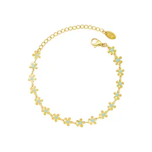 Sunshine Jewelry Gold Color Stainless Steel Daisy Link Chain Bracelet