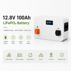 Paquete de Baterías Deye LiFePO4 de 12.8V 100Ah, Batería de Almacenamiento de Energía de 1.28kWh con BMS Integrado y Pantalla LCD, Ciclo Profundo para Sistemas Solares, RV y Náutica - Product Image 1
