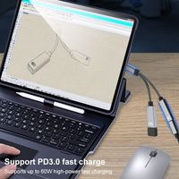 Câble répartiteur OTG Type C 2 en 1 de haute qualité, USB C vers USB A et Type C PD 60W USB 2.0 480 Mbps pour téléphone, tablette, ordinateur portable
