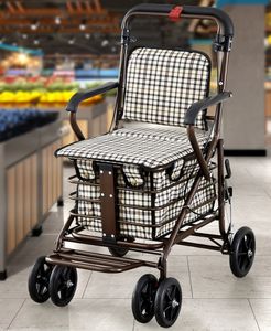 Marcheur portable pour les personnes âgées peut pousser le chariot à quatre roues pour <span class=keywords><strong>acheter</strong></span> de la nourriture peut pousser peut s'asseoir pliant petit chariot OEM - Product Image 2