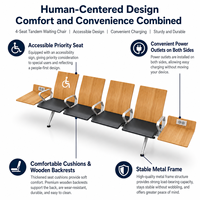 Chaise de salle d'attente moderne personnalisable en bois massif avec siège en cuir PU, table basse, prise USB, durable et écologique pour hôpital et aéroport