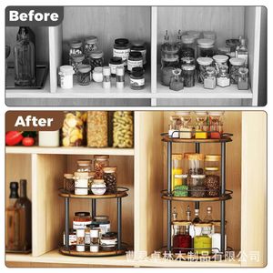Cross-border wooden <b>spice</b> rack, kitchen rotating <b>spice</b> and condiment <b>jar</b> organizer, cosmetic storage rack, perfume rack - Product Image 3