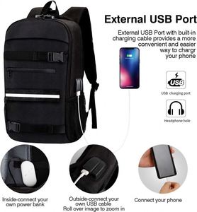 Free Sample BSCI Water Resistant <b>17</b> 4Inch <b>Laptop</b> <b>Backpack</b> with USB Charging Port Skateboard Bag Sport Skateboarding <b>Backpack</b> - Product Image 2