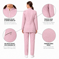 Setelan Scrub Modis dengan Logo Custom, Baju Tunic Panjang Ber-Resleting untuk Wanita, Seragam Rumah Sakit, Ramah Hijab, Jas Medis untuk Perawat Muslim