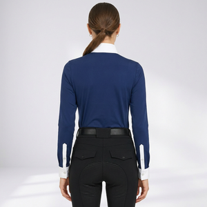Camisa de equitación de manga larga para mujer de alta calidad, cuello alto, botones frontales, corte ajustado, ropa de competición ecuestre, personalizable - Product Image 2
