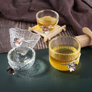 Tazza da Tè in Vetro Trasparente di Lusso con Fiori di Prugna 3D <span class=keywords><strong>e</strong></span> Bordo Dorato, Set Tazza <span class=keywords><strong>e</strong></span> Piattino Riutilizzabile <span class=keywords><strong>per</strong></span> Casa <span class=keywords><strong>e</strong></span> Caffetteria - Product Image 3