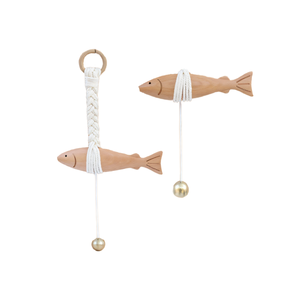 Modern Korean Wooden Fish Pendant Decoration with Cotton Rope Bells Lucky Hanging Home Decor Gift