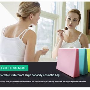 Elegant Fashionable Portable <b>Silicone</b> <b>Waterproof</b> Cosmetic Pouch Zipper Large Capacity Makeup Bag Coin Purse Travel Organizer - Product Image 4