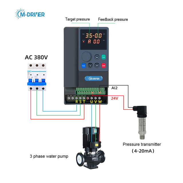M-driver 4kW VFD Variable Frequency Drive 5HP 3 Phase 380V Constant Pressure Pump VFD AC Drive
