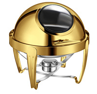 Chauffe-Plat Commercial de Luxe pour Buffet d'Hôtel, en Acier Inoxydable et Verre, à Gaz, Capacité 6L, Facile à Nettoyer