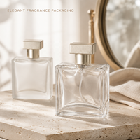 Botol Parfum Kaca Persegi 25ml 50ml, Transparan/Buram, Kosong, dengan Pompa Warna Emas