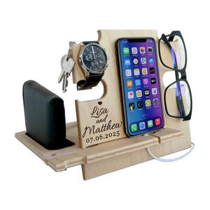 Table de chevet en bois organisateur de téléphone et de montre station d'accueil pour téléphone avec étagère de rangement idée cadeau - Product Image 2