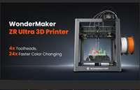 Imprimante 3D WonderMaker ZR ultra nouvelle génération, open source, 4 têtes d'impression, impression multi-matériaux, changement rapide, USB, 1 an de garantie, PLA, nivellement automatique