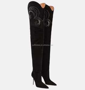 Bottes cuissardes sexy <span class=keywords><strong>en</strong></span> cuir de chèvre du Texas et <span class=keywords><strong>daim</strong></span> Holly Dakota pour femme, ornées de cristaux, au-dessus du genou - Product Image 3