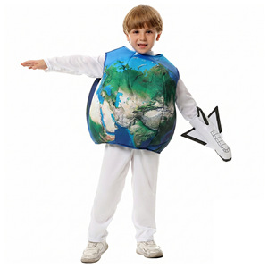 Costume de cosplay de la Terre pour enfants de 5 à 7 ans, combinaison blanche en spandex avec gilet globe et gants de vaisseau spatial - Product Image 1